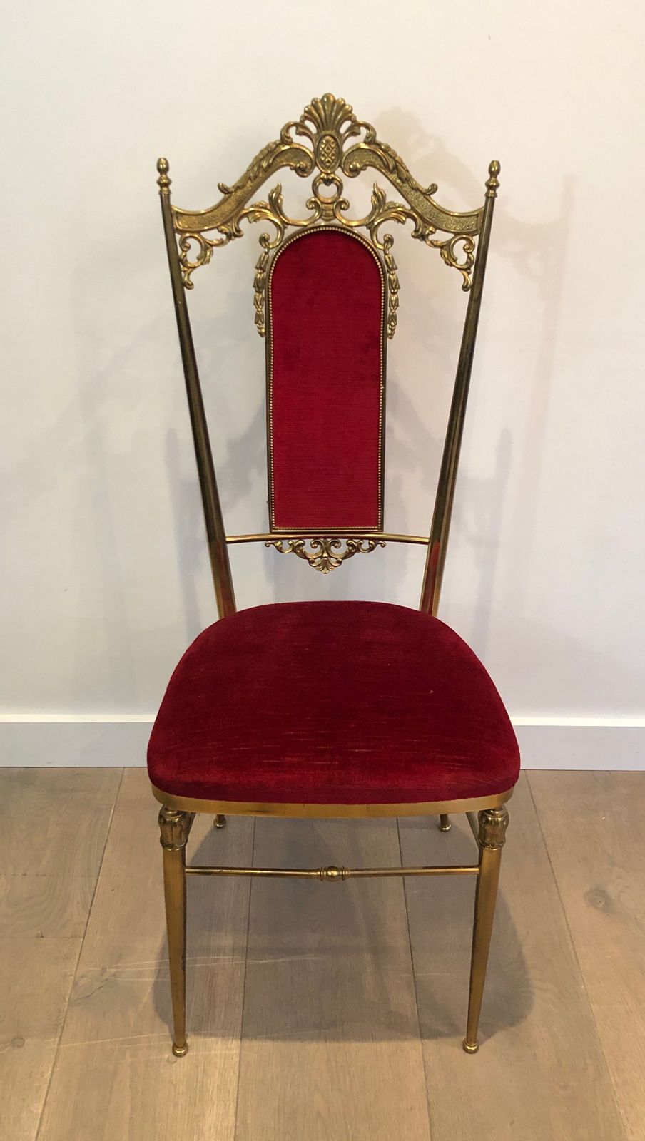 Set Of 4 Brass And Red Velvet Chairs photo Furniture