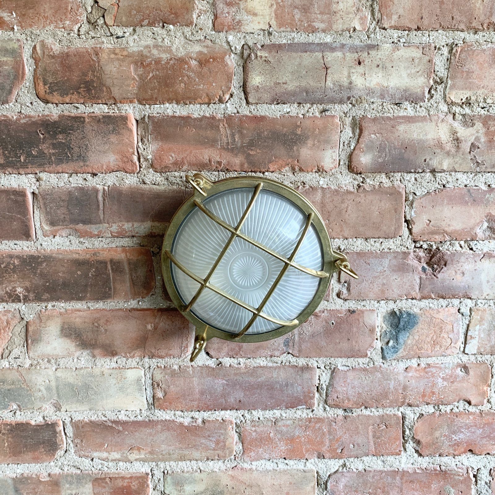Contemporary Large Polished Brass Round Bulk Head Wall Light photo for sale