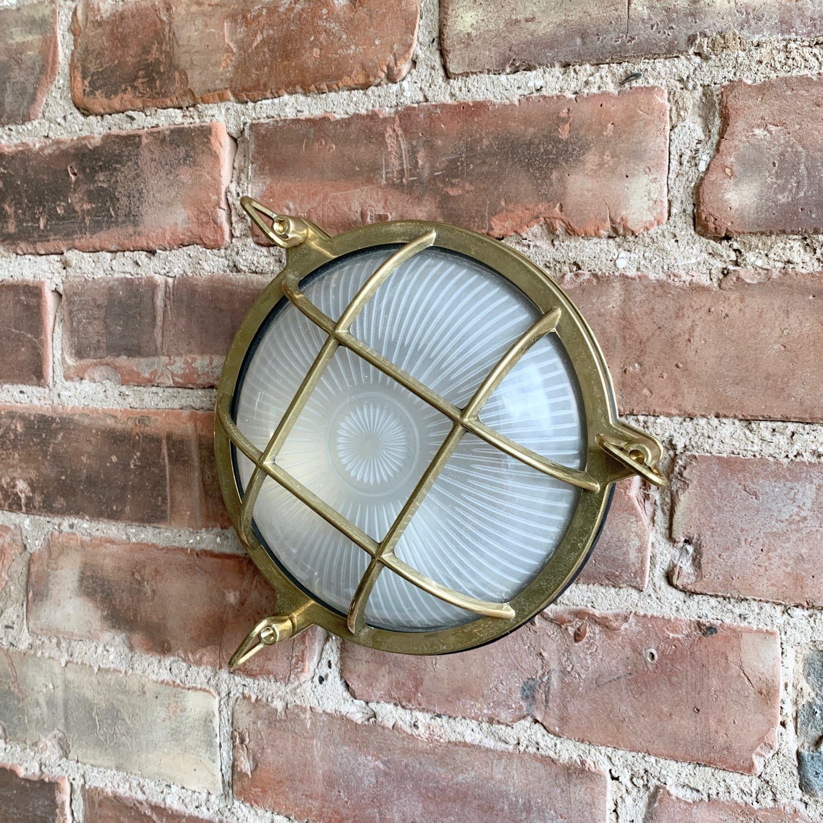 Contemporary Large Polished Brass Round Bulk Head Wall Light photo vintage
