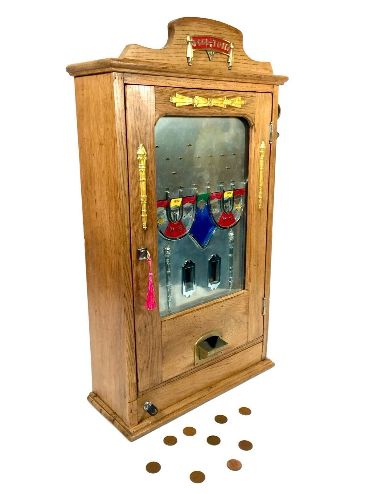 Antique 1930s Coin Operated Penny Arcade Machine Pool Tote   Coin Flicker Game