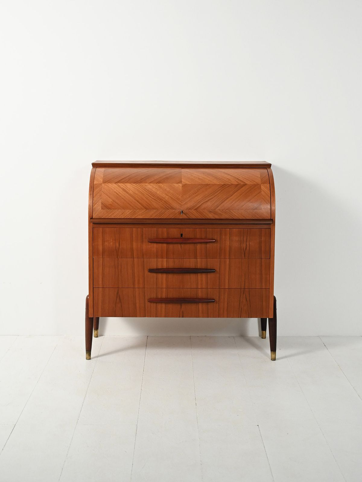 1950s Teak Secretaire With Elongated Carved Handles photo furniture