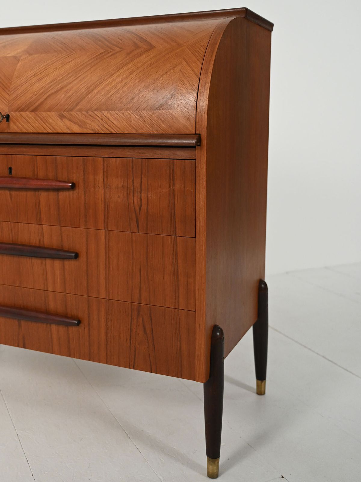 1950s Teak Secretaire With Elongated Carved Handles photo buy