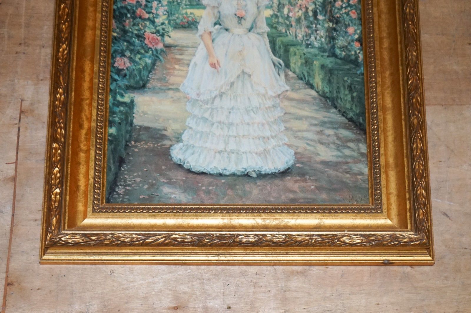 Vintage Oil Painting English Rose By Alan Maley Gilted Frame 80 X 65 Cm photo Art