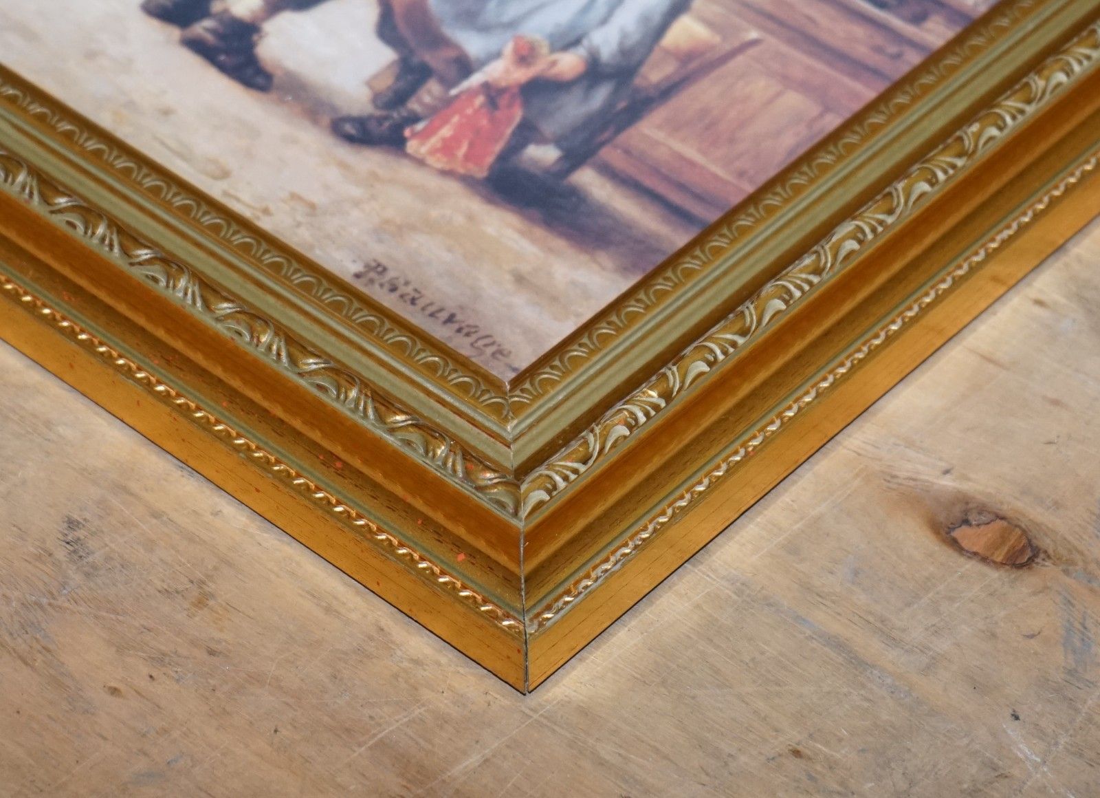 photo furniture Vintage Victorian Style Print Cozy Kitchen Scene Gitled Frame 52 X 42 Cm
