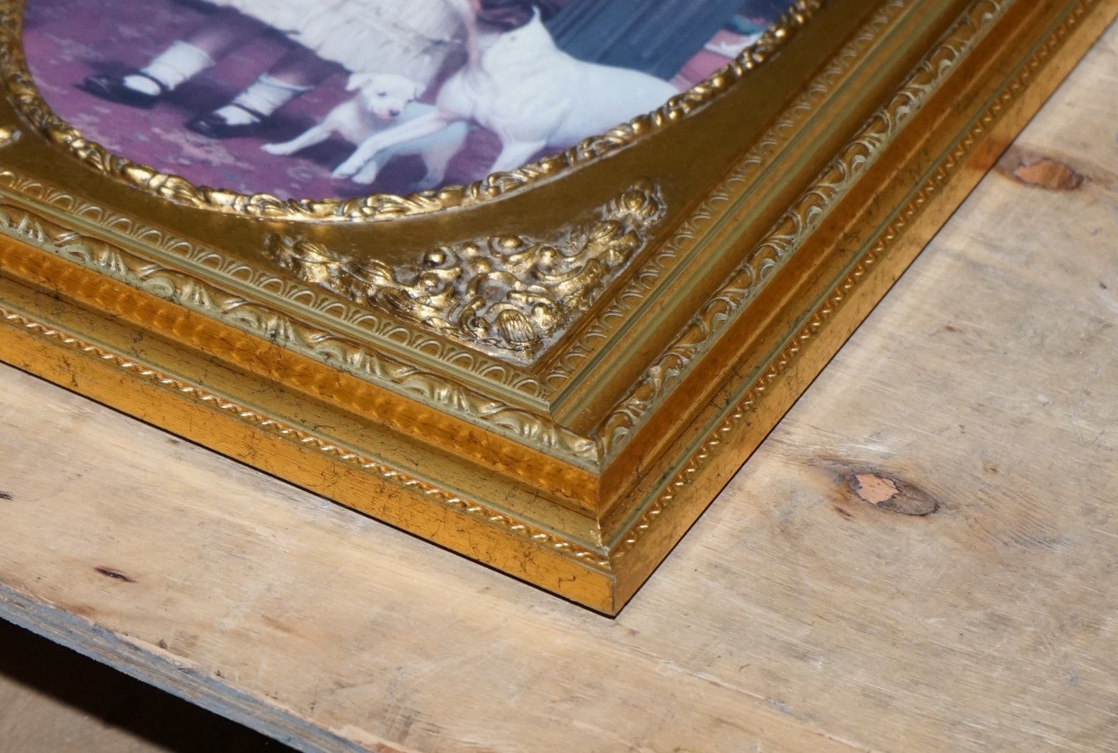 photo furniture Vintage Victorian Style Print Girl With Dog And Puppies Gitled Frame 52 X 42 Cm