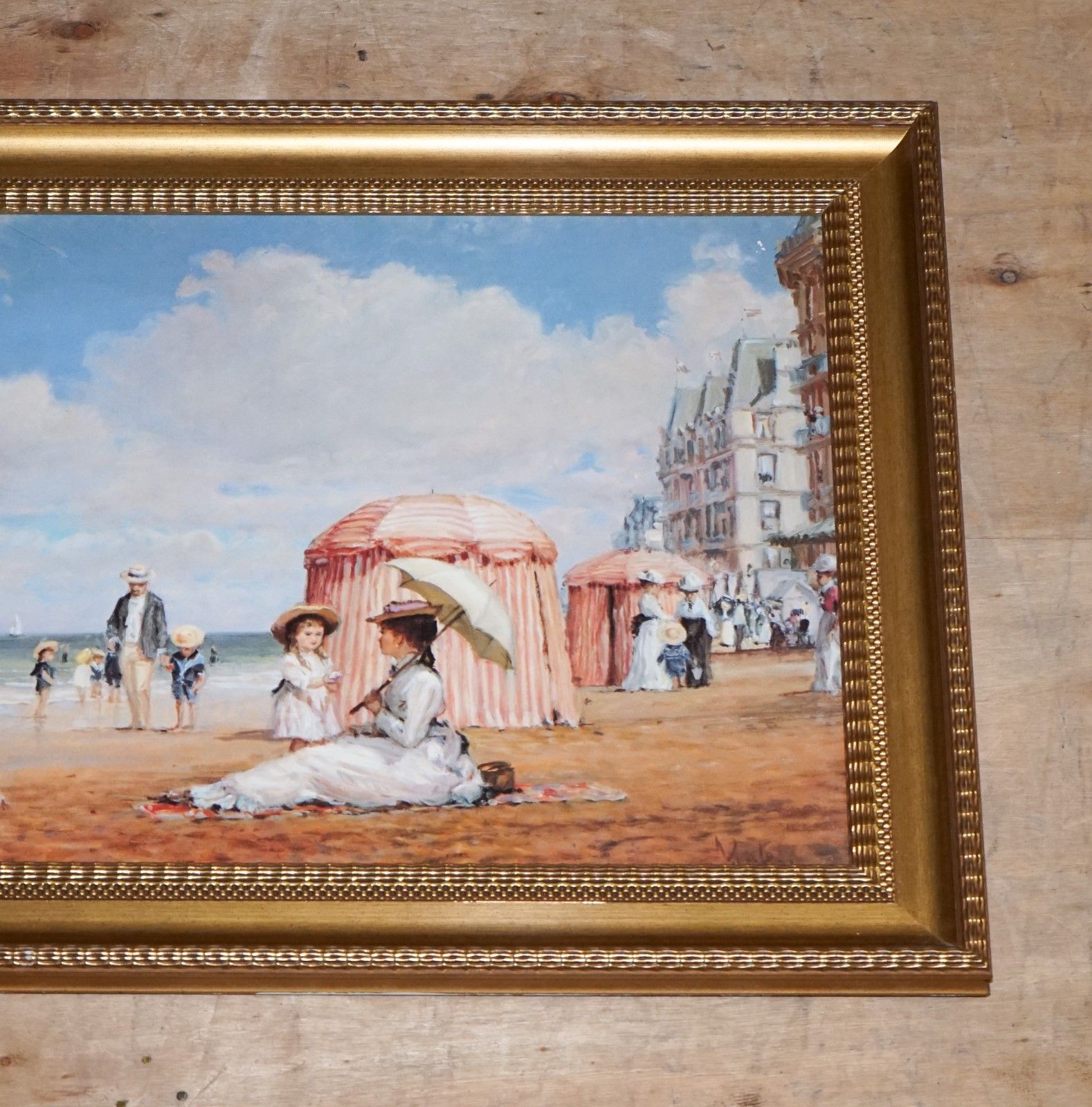 Vintage Victorian Style Print In Gilted Frame Carefree Days Beach 66 X 96 Cm photo Art