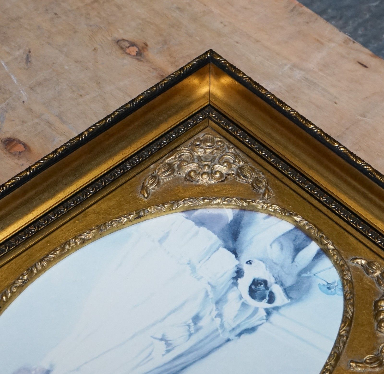 Vintage Print Gilted Frame Little Girl And Dog Posing 52 X 42 Cm photo buy