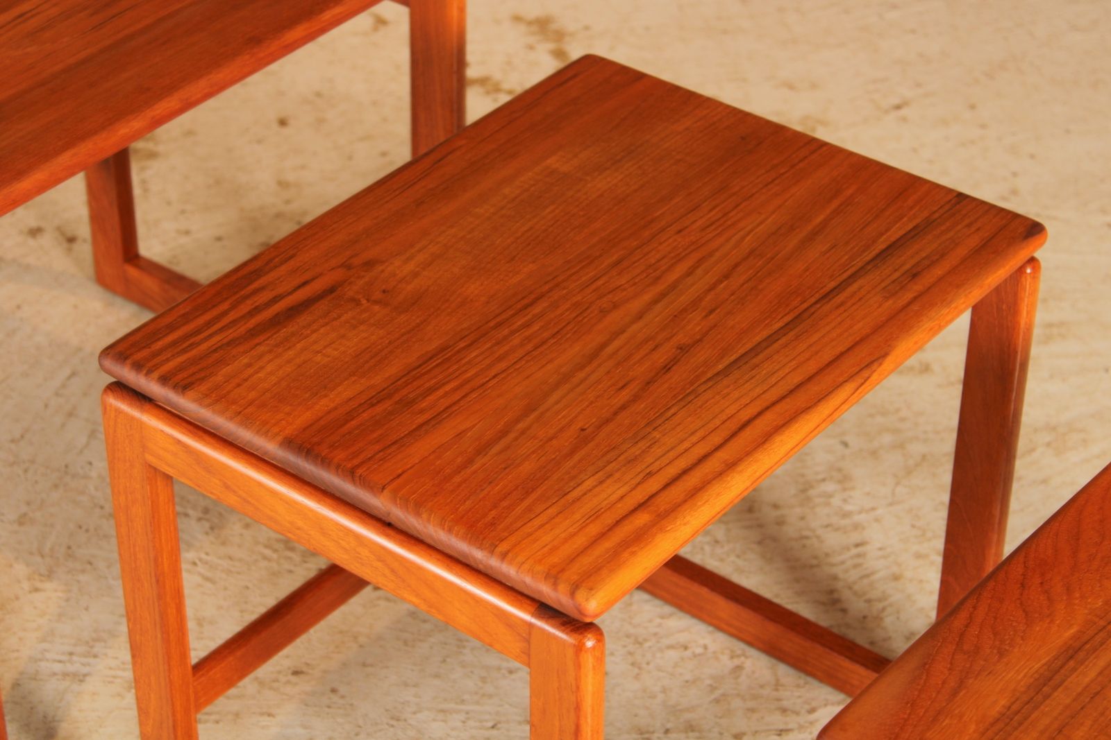 Furniture Midcentury Solid Teak Nest Of Tables C.1970 photo