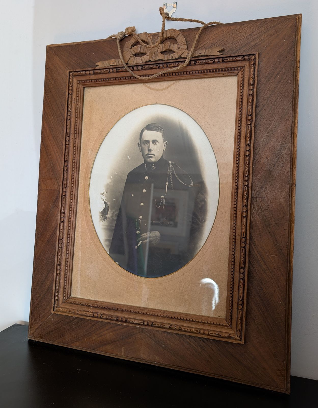 Antique Framed Photograph Soldier Military Carved Wood Frame