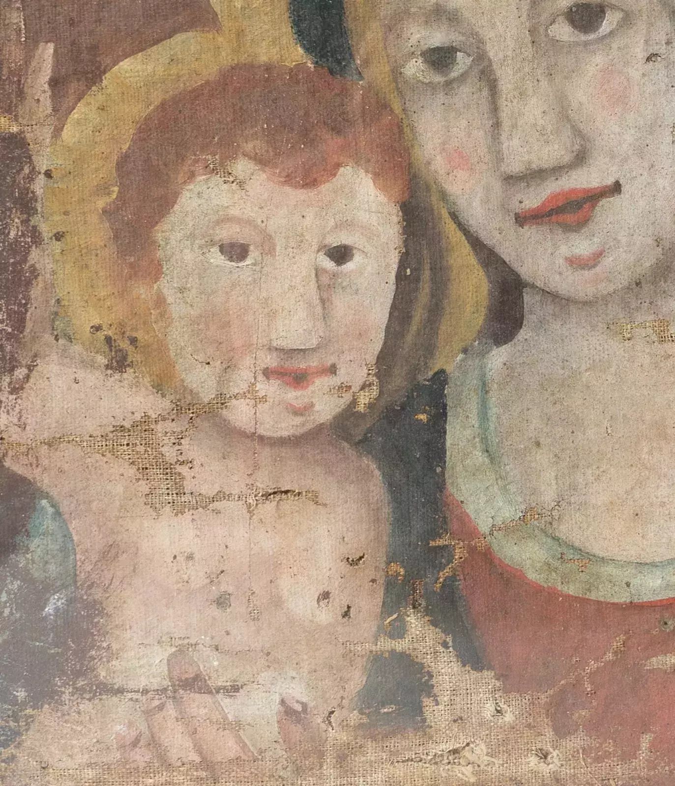 Early Naive School Madonna And Child, Original Antique Oil Painting, 18th C. photo 380.0