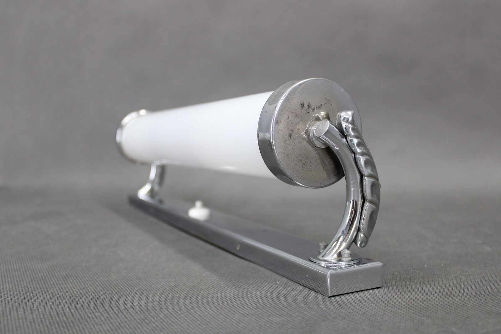 Czechoslovak Bauhaus Art Deco Chrome Tubular Wall Light With Milk Glass photo 432.0