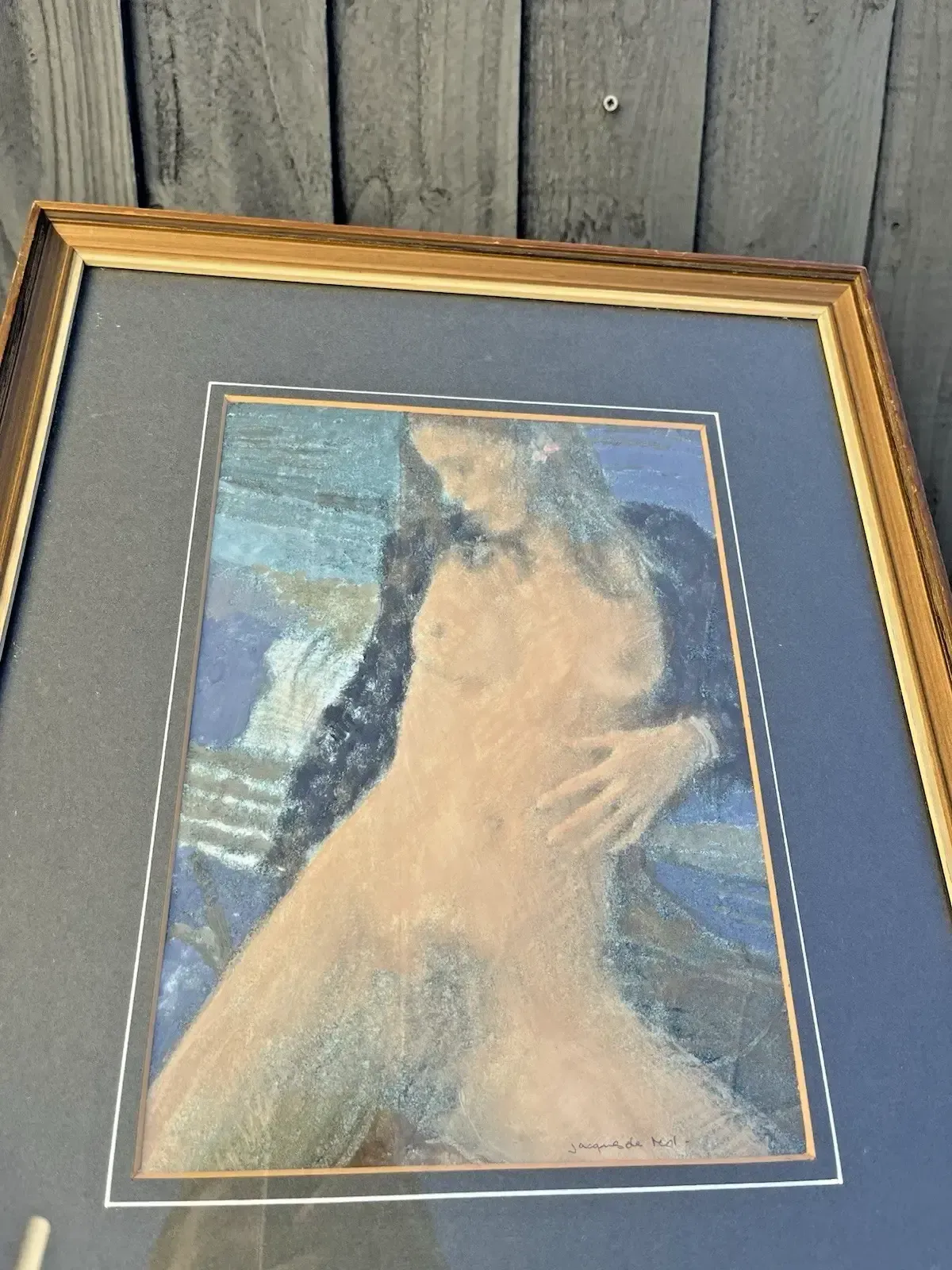 Vintage Expressionist Jacques De Mol Nude Pastel / Gouache Painting Naked Lady photo furniture