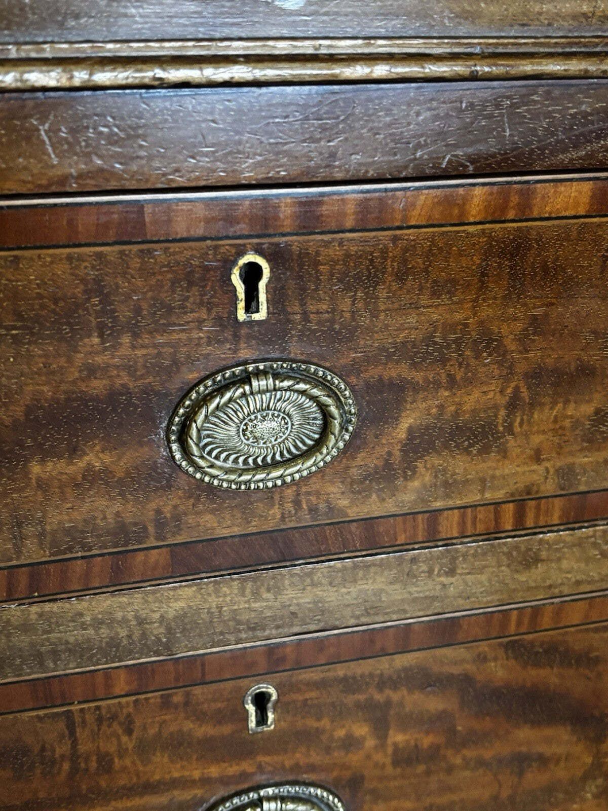 Edwardian Inlaid Mahogany Pedestal Desk With Brown Top. photo Furniture