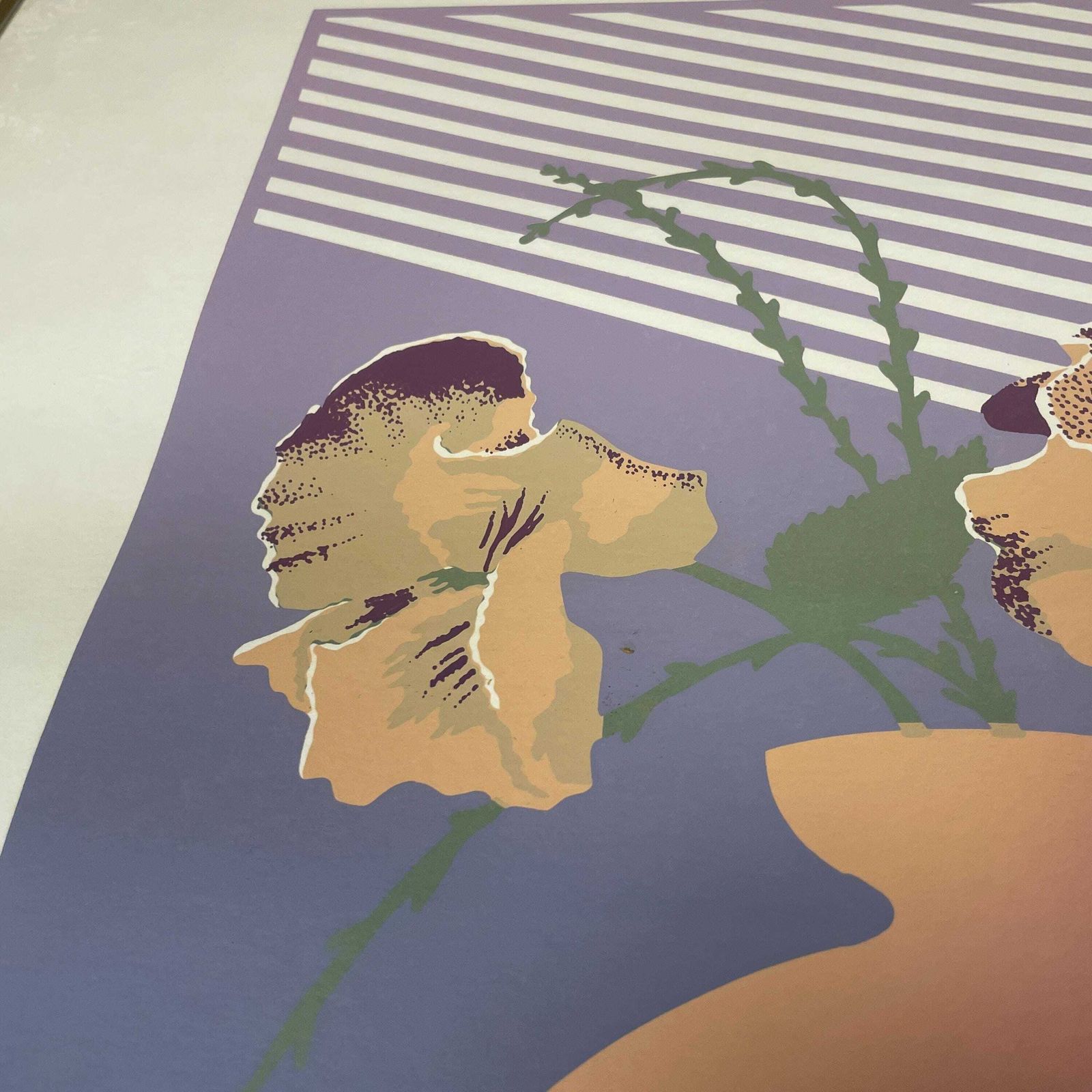 Modern Limited Edition Art Screen Print Signed Numbered 77/500 Floral Vase Contemporary Graphic Wall Art Purple Silver Metal Frame photo vintage