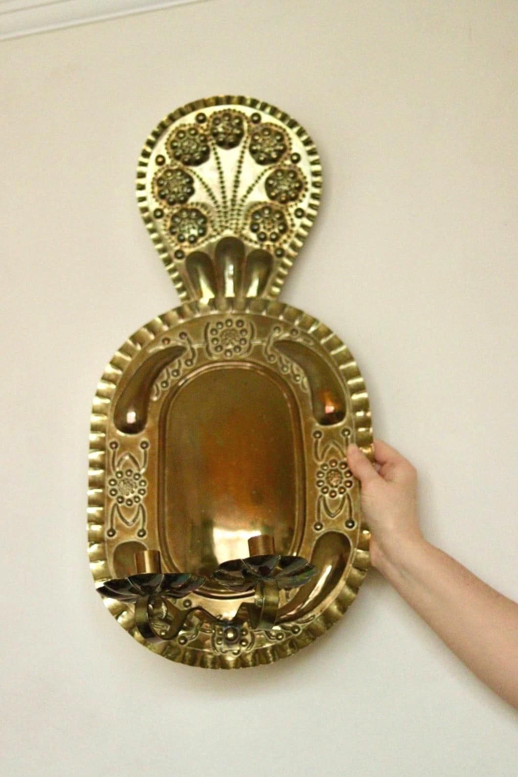 X Large Mid Century Swedish Brass Baroque Sconce With Double Arm Design