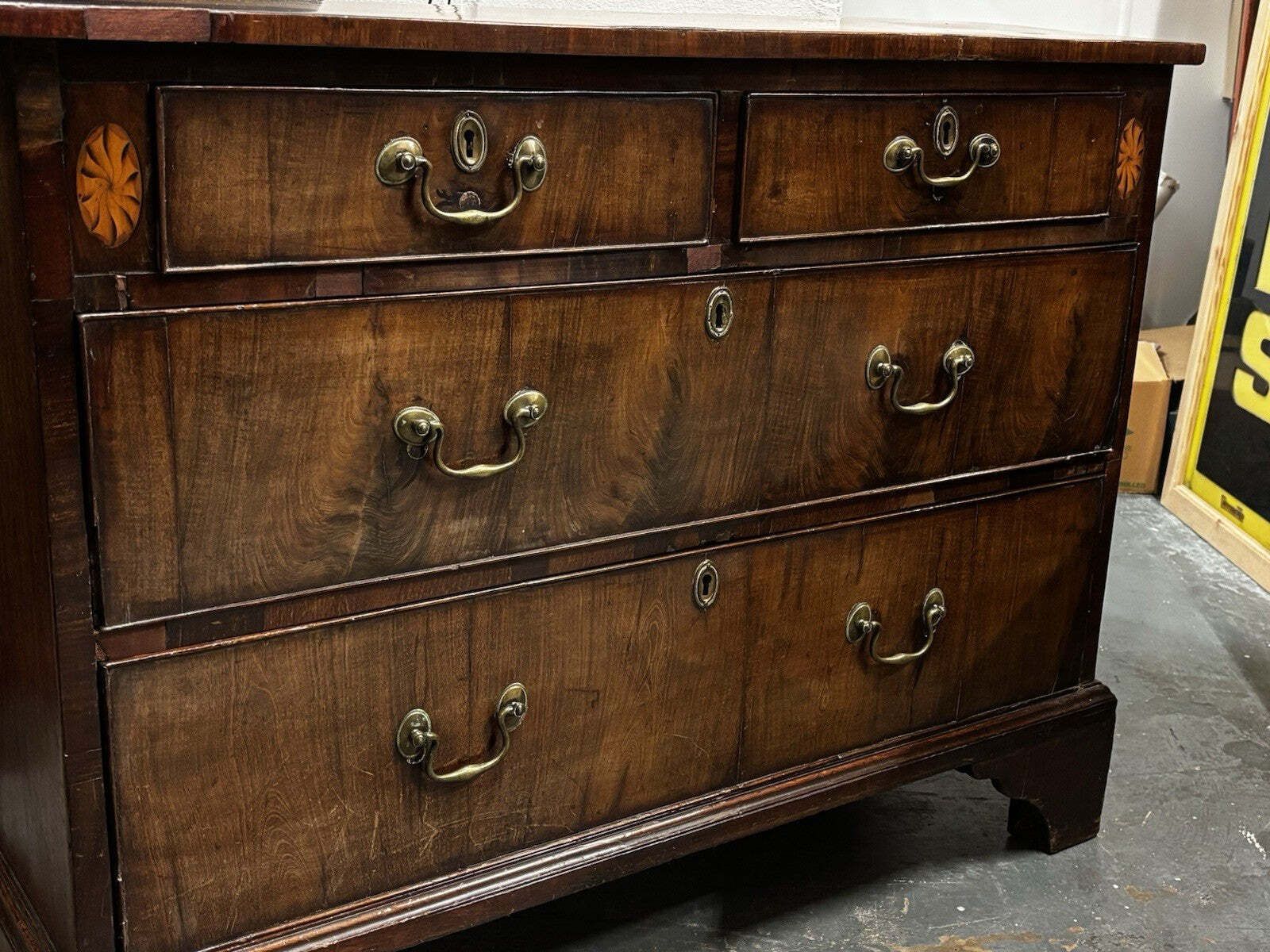 Georgian Walnut & Mahogany Chest Of Drawers. photo for sale