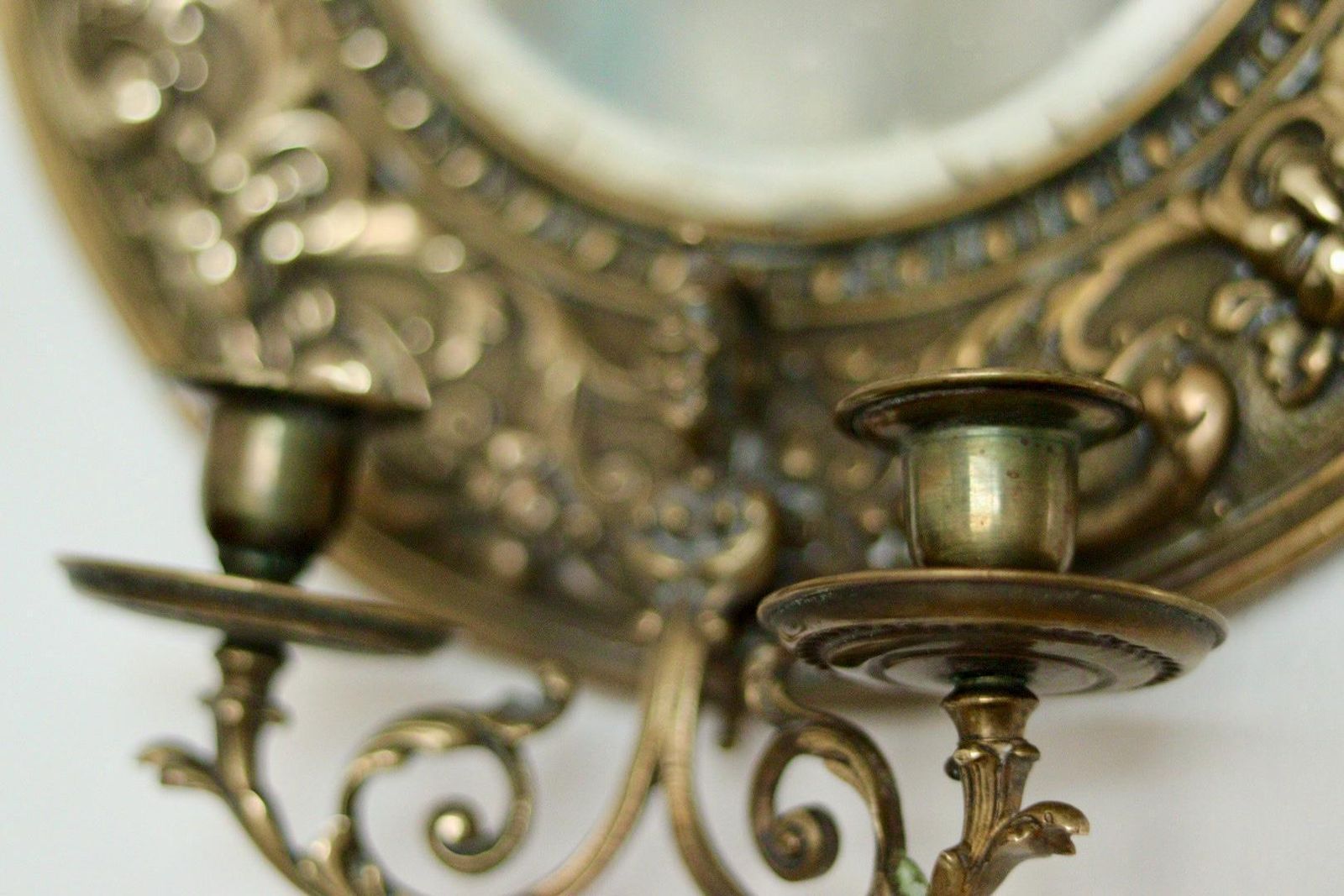 Pair Of Antique Swedish Brass Sconces With Mirror photo buy
