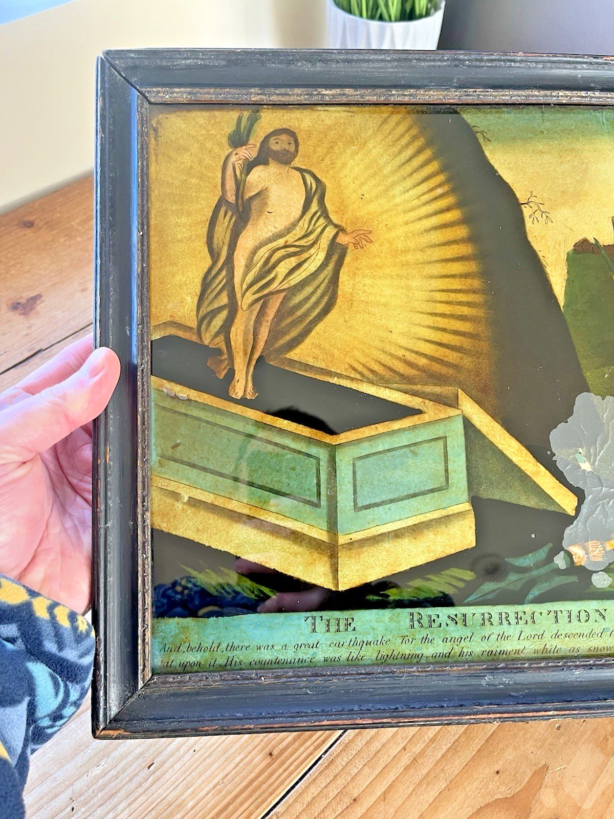 1810 Antique Resurrection Of Christ Reverse Glass Mezzotint Print Religious Icon photo buy
