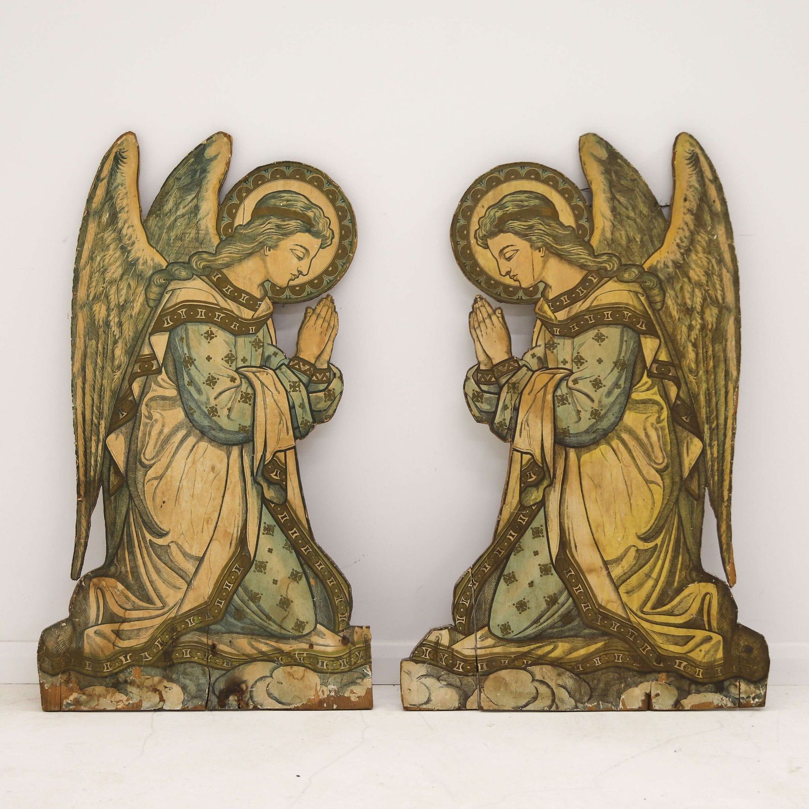 Pair Of Early 20th Century French Angel Panels With Original Paper Decoration photo furniture