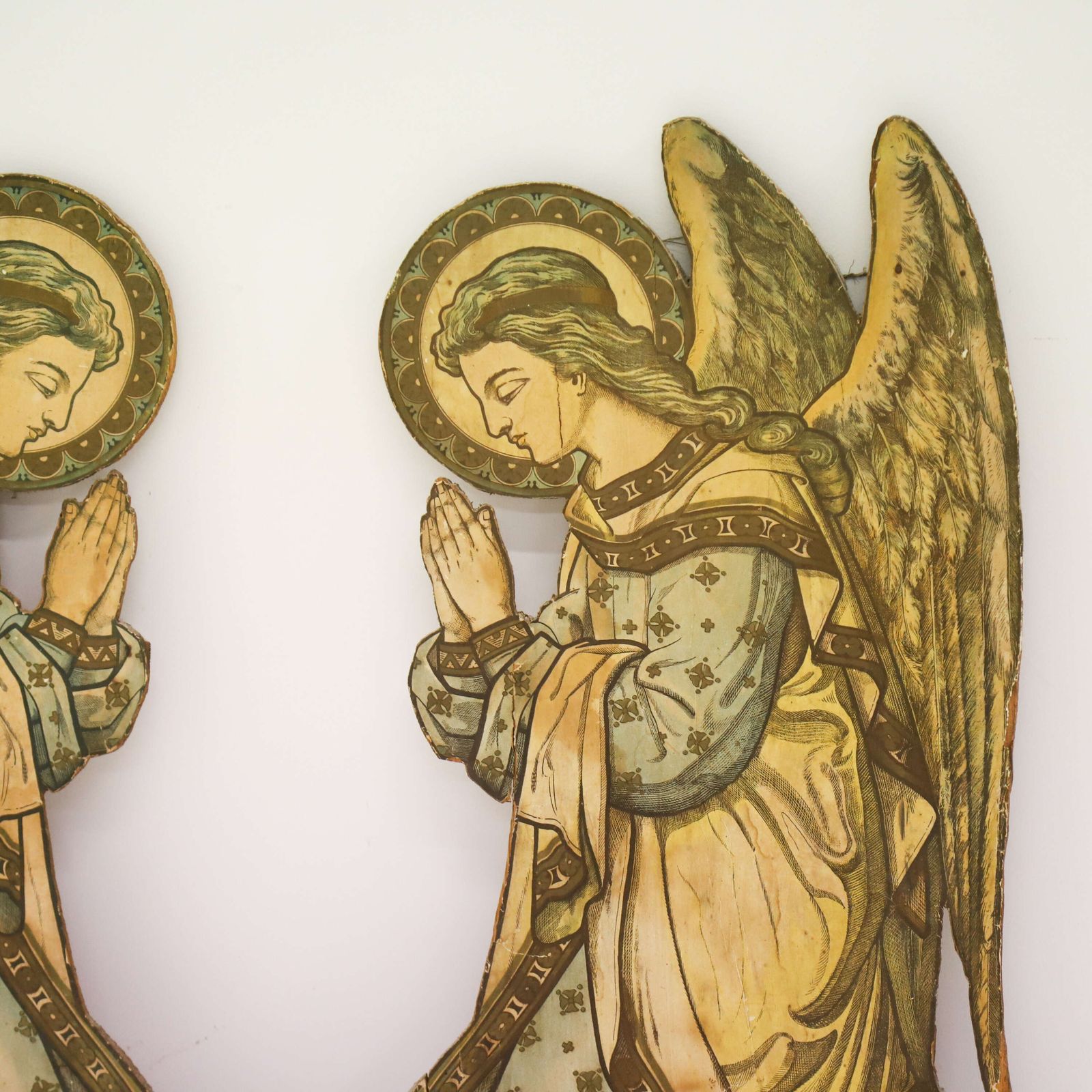 Pair Of Early 20th Century French Angel Panels With Original Paper Decoration photo for sale