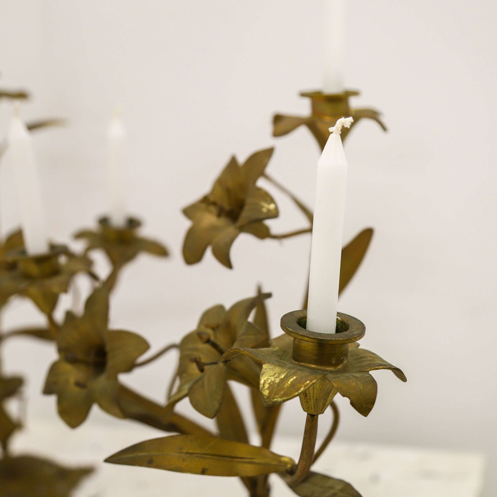 photo for sale Pair Of Antique French Gilt Church Candelabra With Floral Branches, C.1900