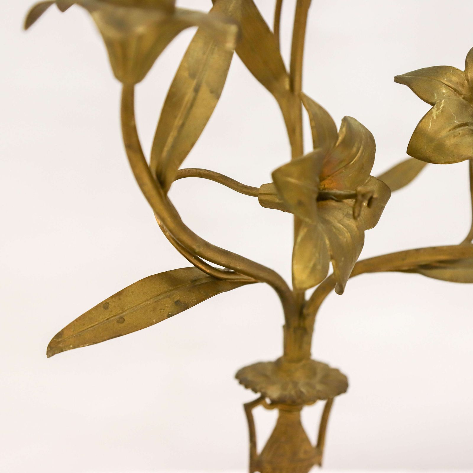 Home Decor Pair Of Antique French Gilt Church Candelabra With Floral Branches, C.1900 photo