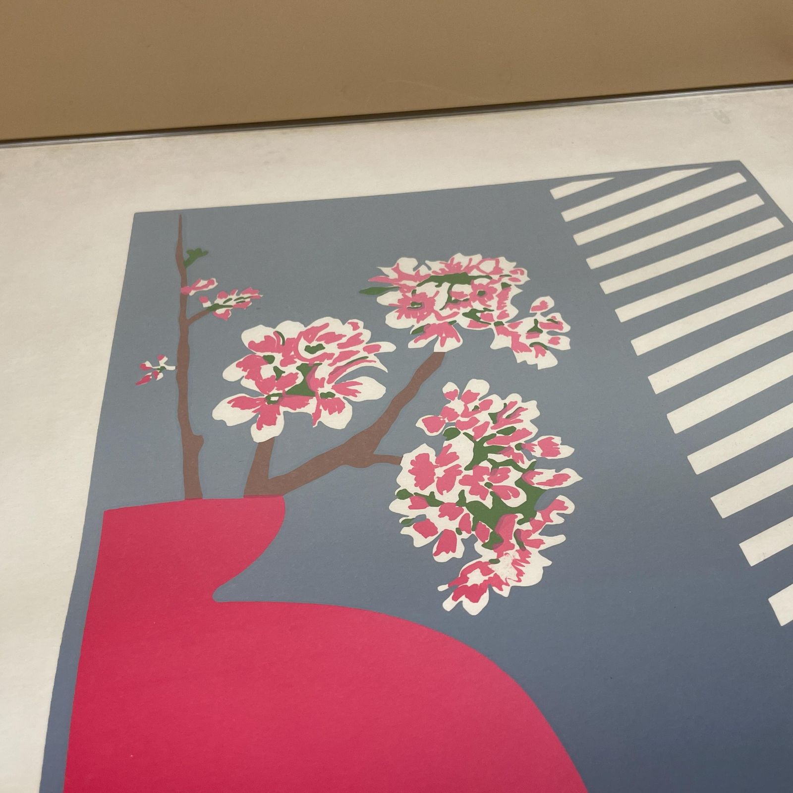 Modern Limited Edition Art Screen Print Signed Numbered 77/500 Floral Vase Contemporary Graphic Wall Art Red Blue Silver Metal Frame photo vintage
