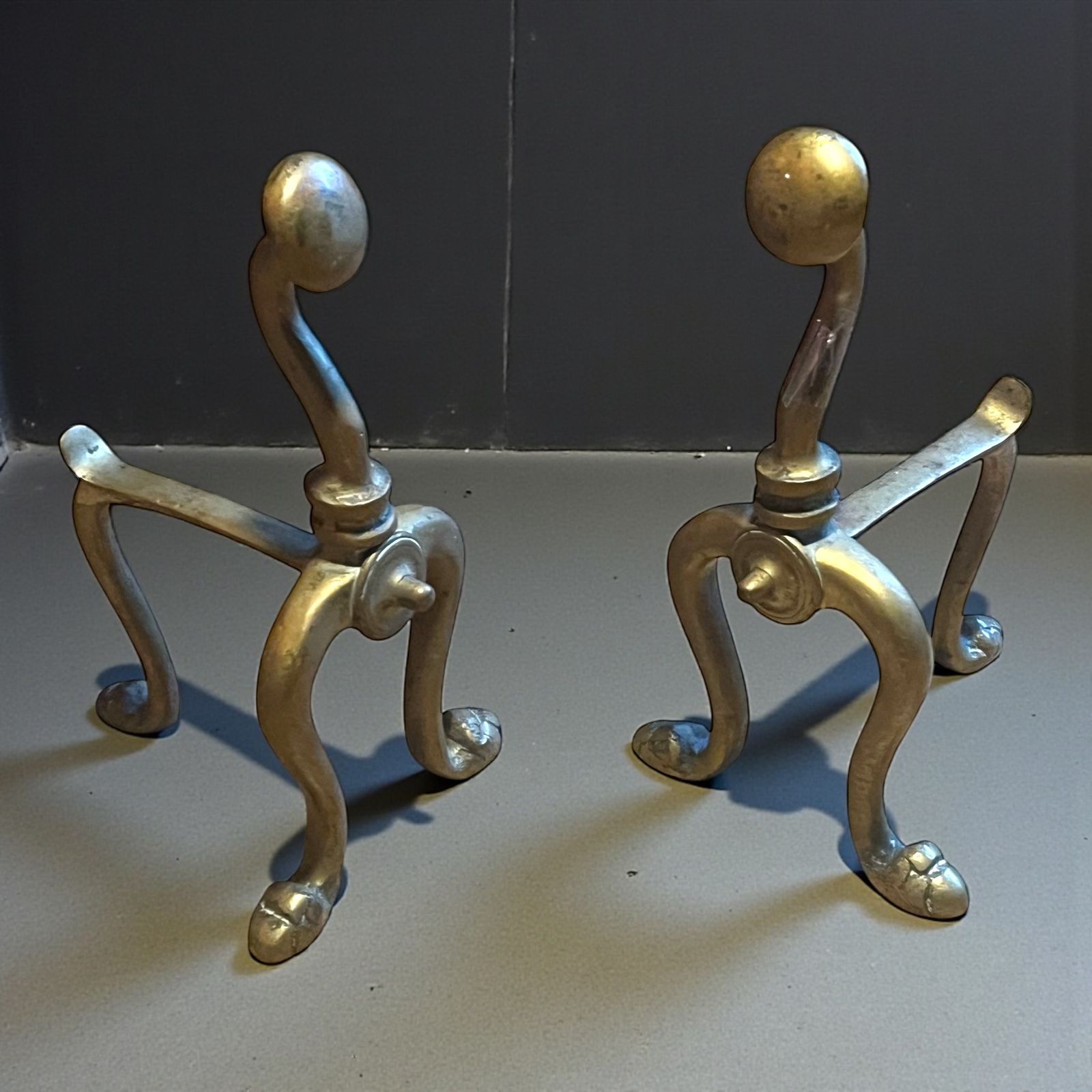 Antique Brass Fire Dogs, 1800s