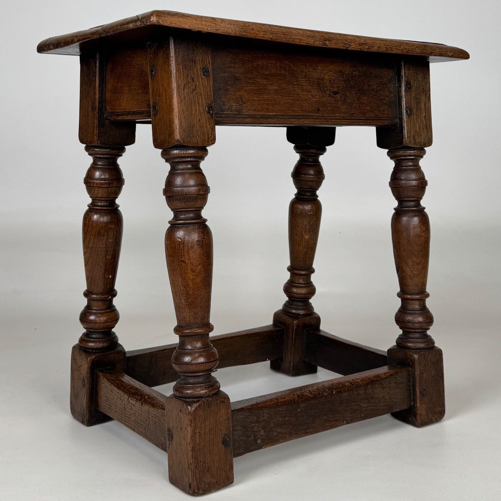 Antique 19th Century Good Quality Joint Oak Stool photo vintage