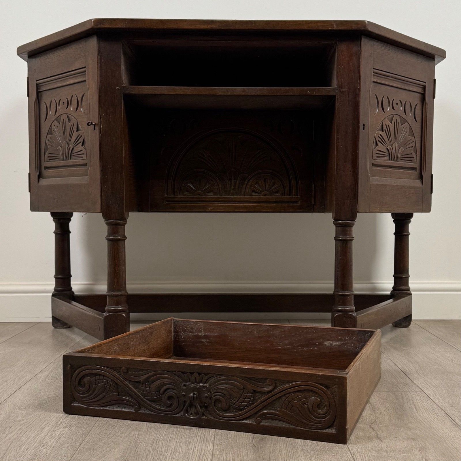Furniture Antique 20th Century Good Quality Carved Oak Desk photo