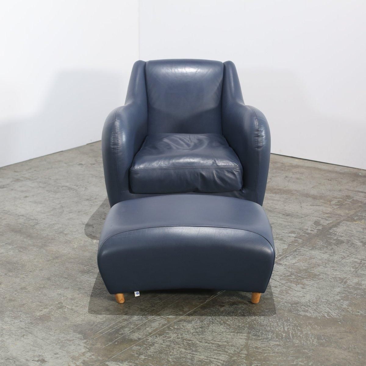 Scp Balzac Blue Leather Armchair And Footstool photo 6086.0