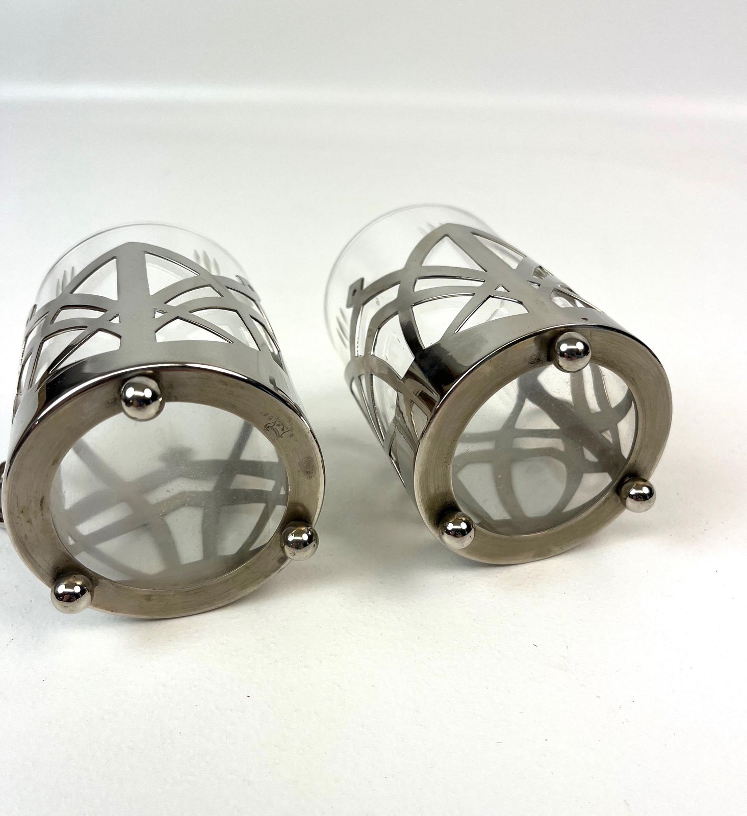 Stunning Avant Garde Pair Of Bauhaus Art Deco Tea & Coffee Glass Cups In Silver Plated Holders photo buy