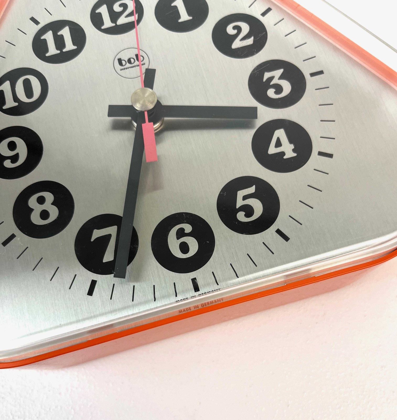 Very Rare Mid Century Orange Space Age Wall Clock By Bob International photo vintage