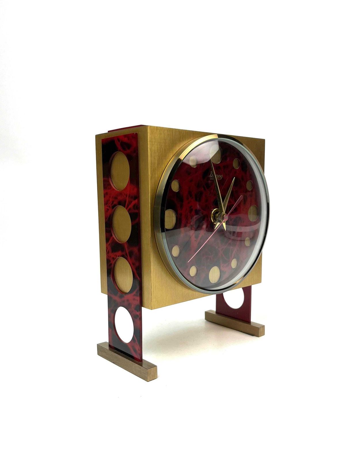Very Rare Space Age Solid Brass Cubist Mid Century Desk Clock By Urgos Germany 1970