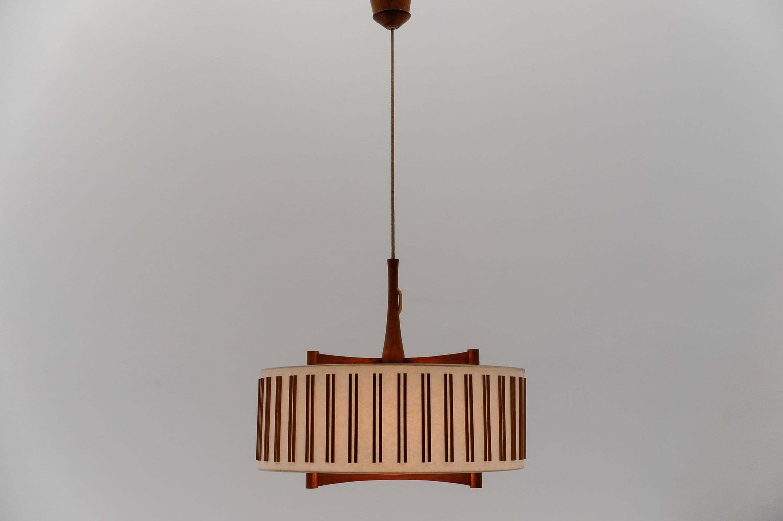 Beautiful Adjustable Japanese Style Ceiling Lamp Made Of Teak Wood By Temde Swiss, 1960s photo Lighting