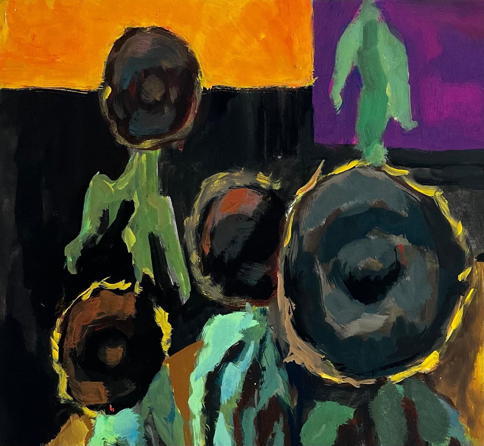 Guy Nicod Abstract Sunflowers Still Life French Modernist Gouache Painting photo vinterior