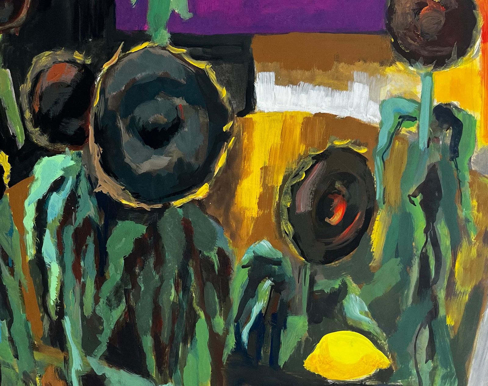 Guy Nicod Abstract Sunflowers Still Life French Modernist Gouache Painting photo buy