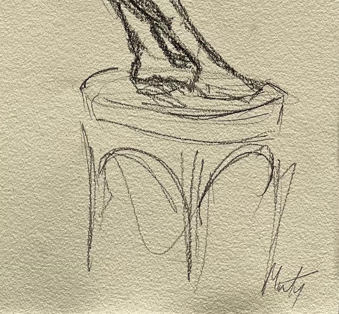 Minty Ramsey Seated Nude Female Figure Holding Wine Glass Expressive Gestural Pencil Drawing 2025 photo vinterior