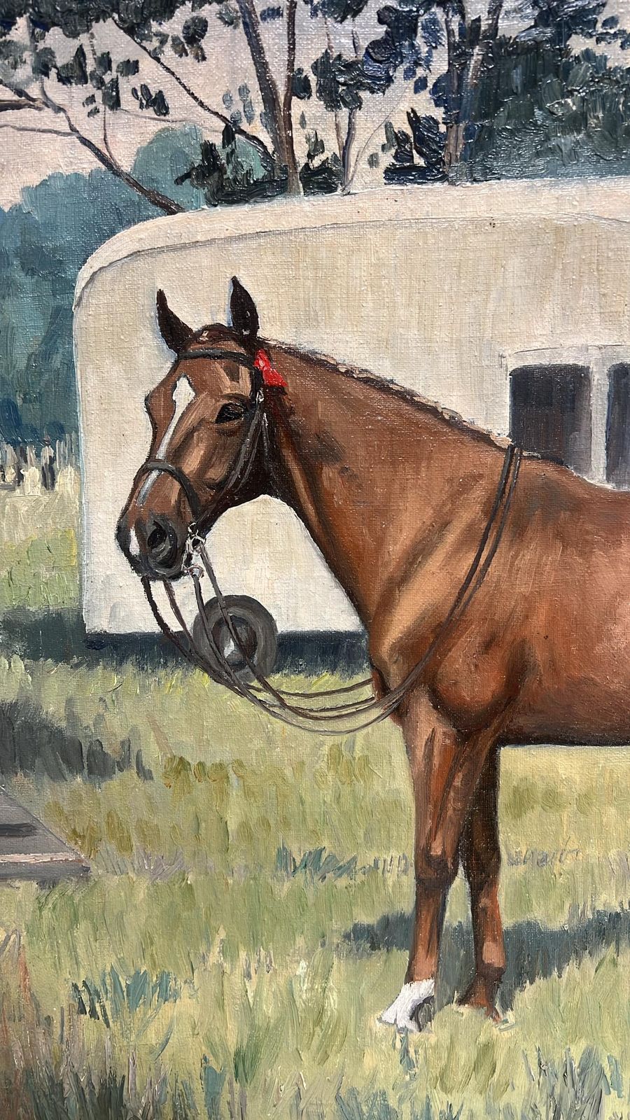 English School, 1966 Fine English Sporting Art Oil Painting Racehorse In Paddock Signed & Dated 1966 photo 1349.0