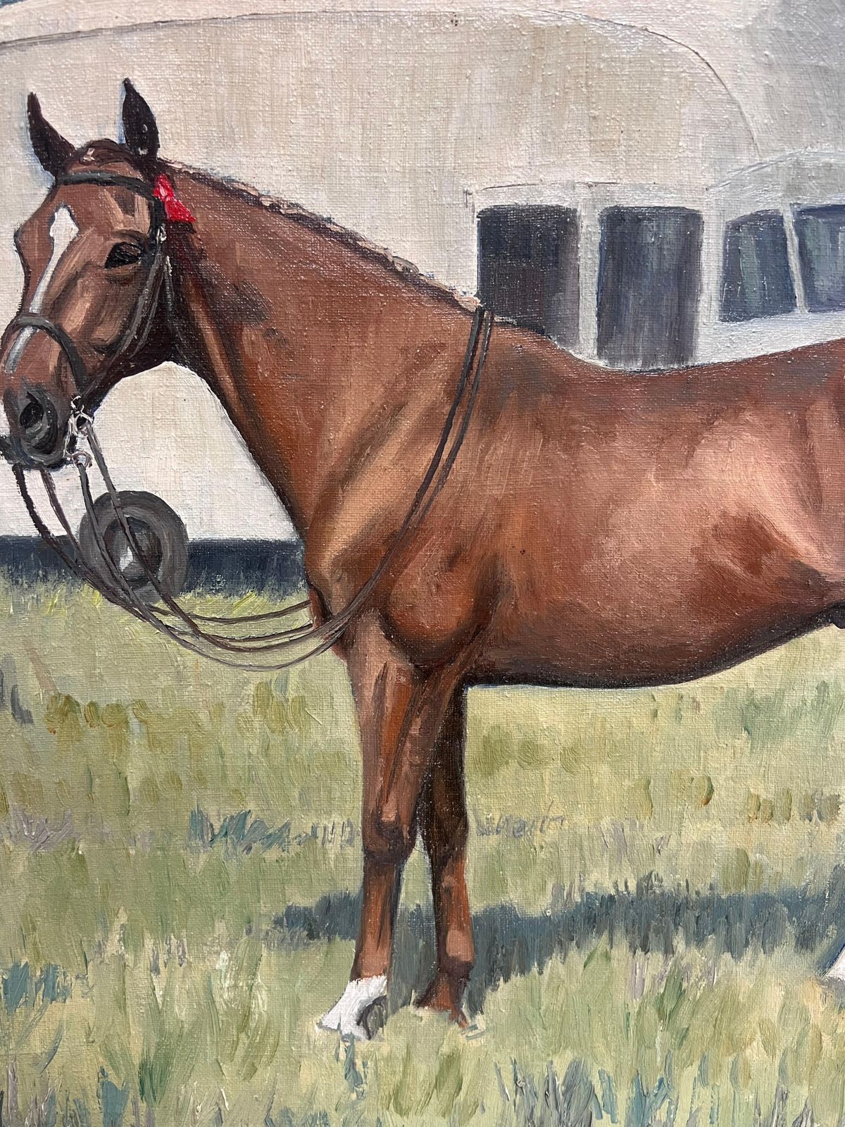 English School, 1966 Fine English Sporting Art Oil Painting Racehorse In Paddock Signed & Dated 1966 photo buy
