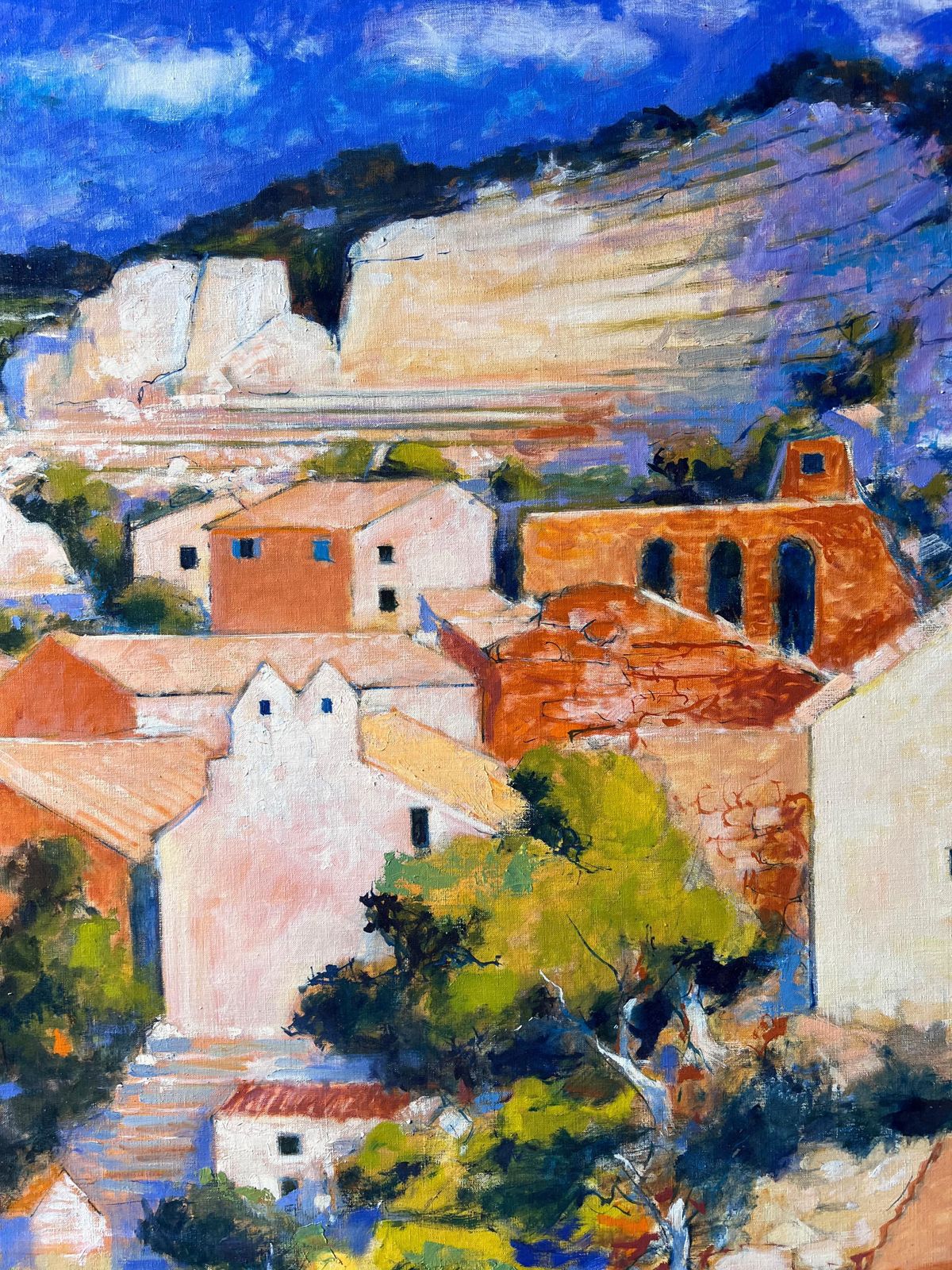 Pierre Neveu Huge Sunlit Hilltop Balazuc With Tall Cliffs And Terracotta Homes Oil Painting photo Art