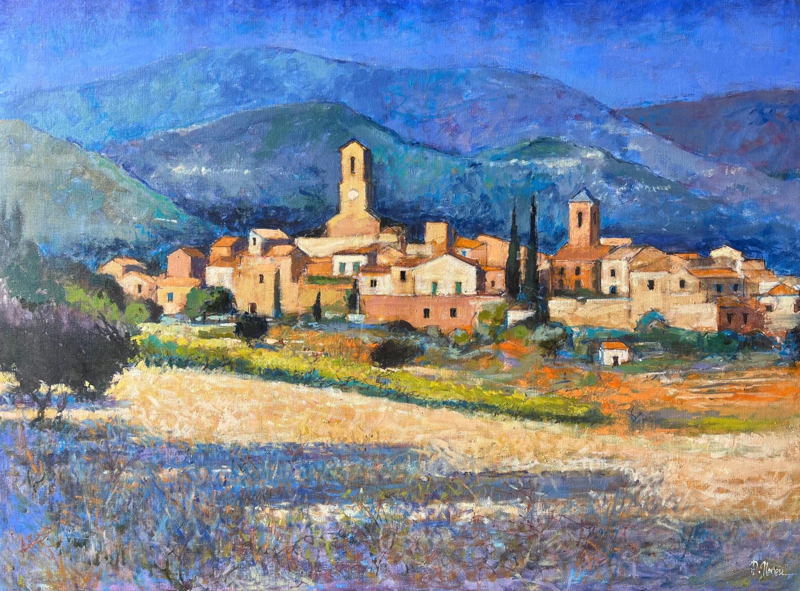 Pierre Neveu Huge French Post Impressionist Signed Oil Lourmarin Luberon Valley Provence