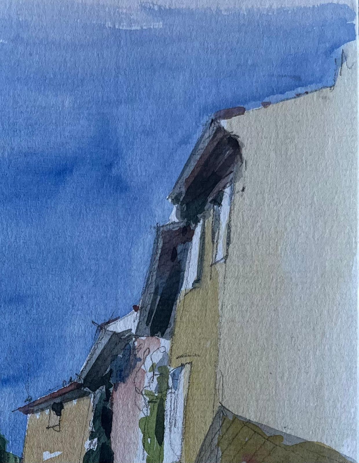 Pierre Neveu Italian Village Street Sunlit Houses With Blue Sky Watercolor photo for sale