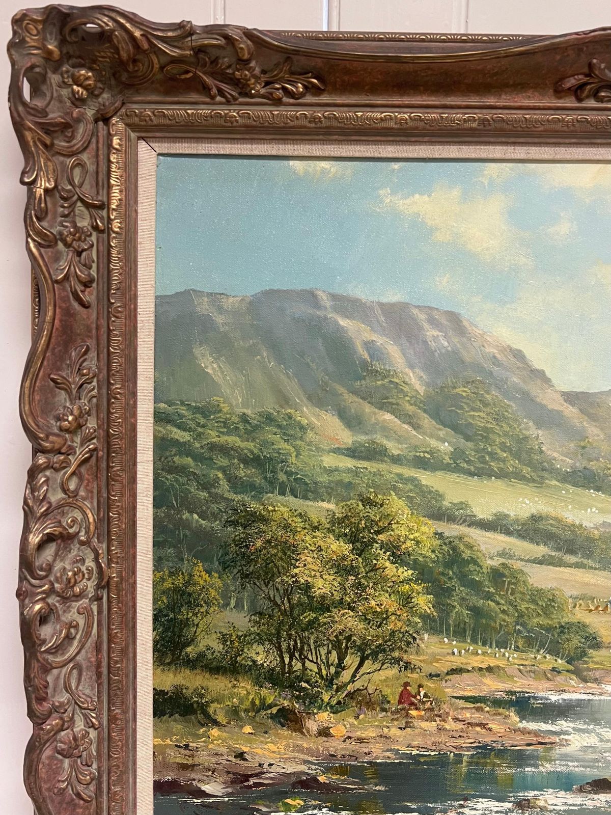 Don Vaughan Large Traditional English Summer River Landscape Oil Painting Harvest & Picnic photo furniture
