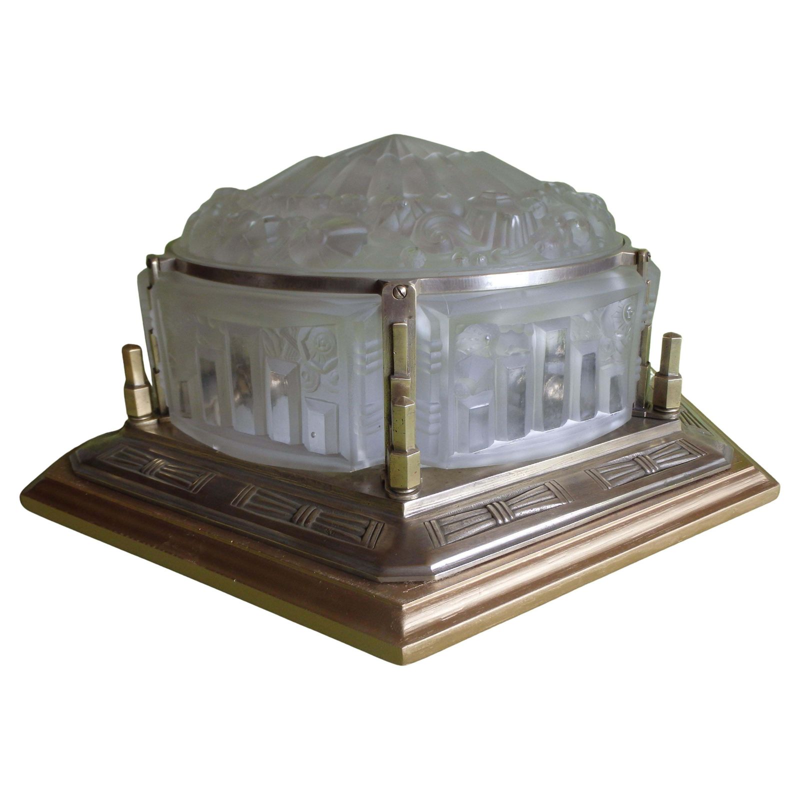 Art Deco Large Ceiling Lamp Geometrical Flower Glass And Brass  Verlys