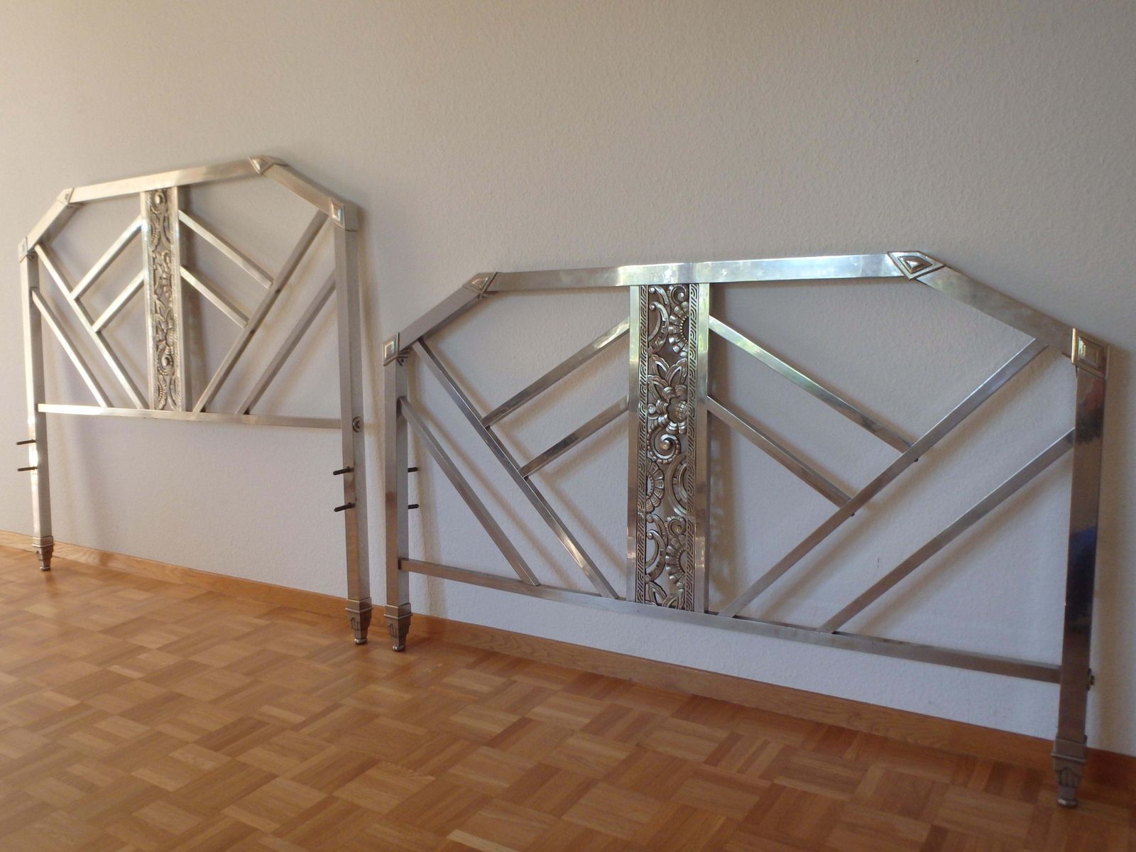 photo furniture Geometrical Spanish Art Deco Nickel Bed Head And Foot Part With Floral Ornaments