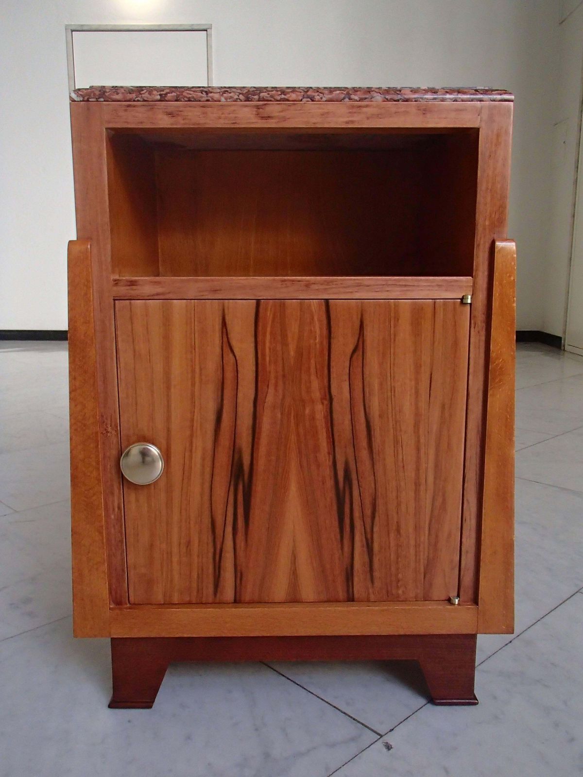 1930 Cubist Pair Nightstands Side Table Apple Wood Red Marble Top photo Furniture