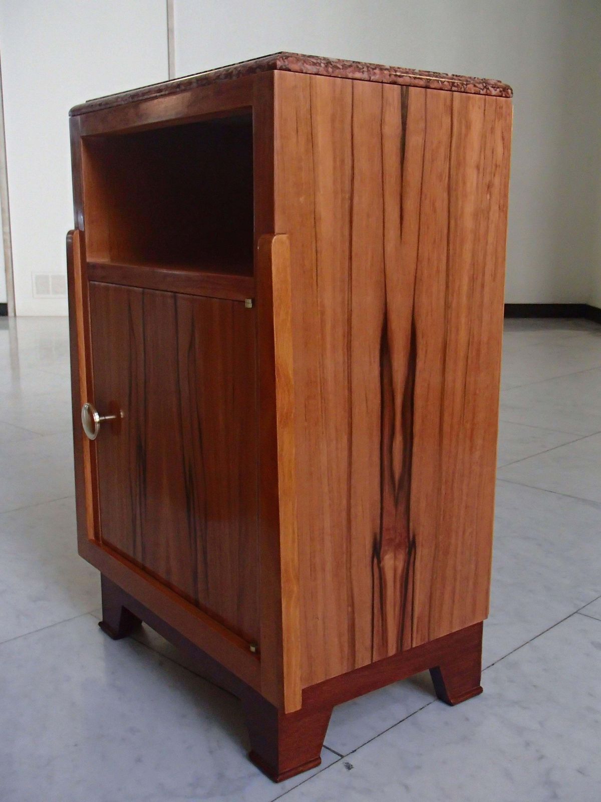 1930 Cubist Pair Nightstands Side Table Apple Wood Red Marble Top photo vinterior