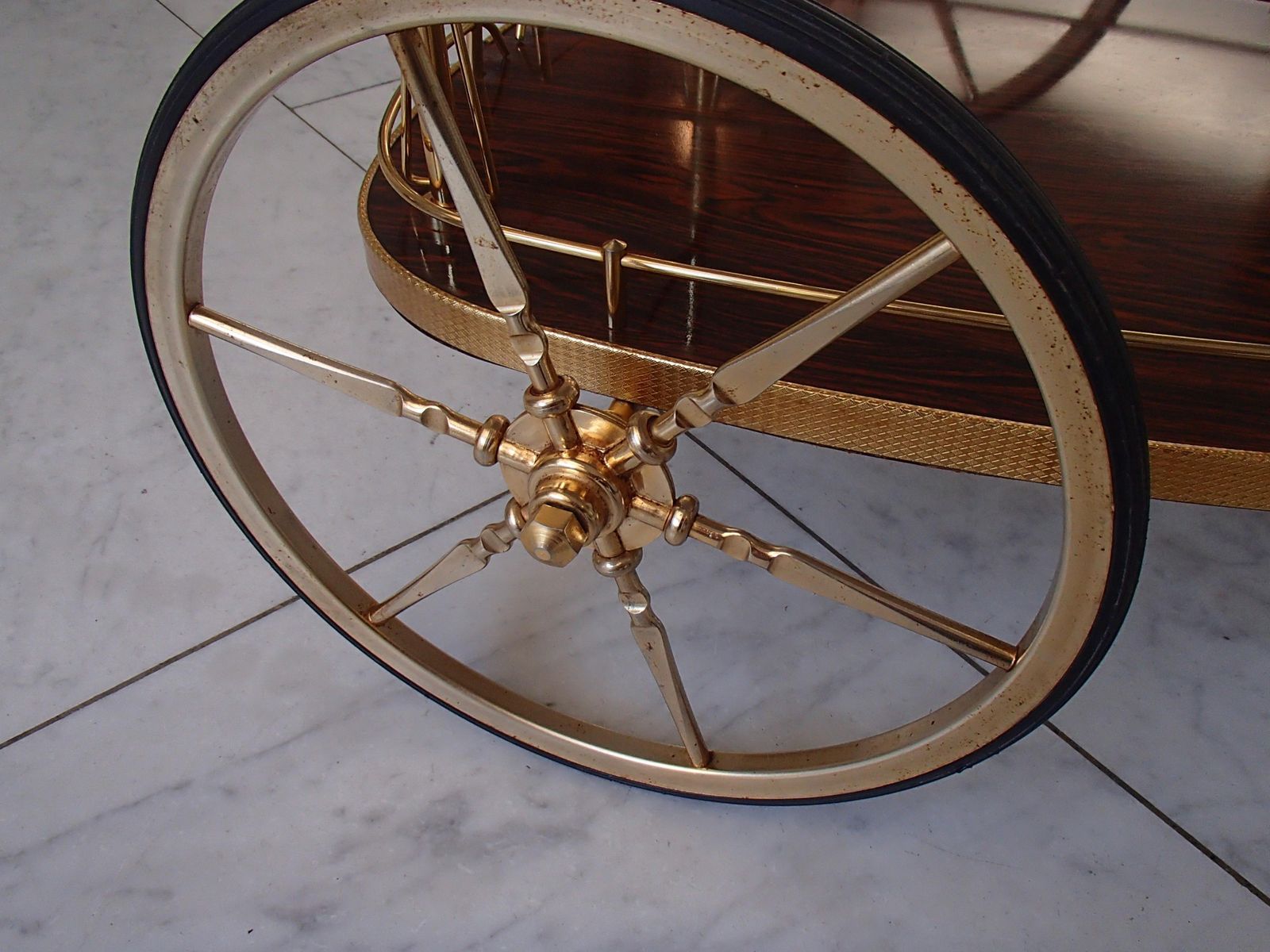Mid Century Modern Triangle Trolley Brass And Formica Wood photo 998.0
