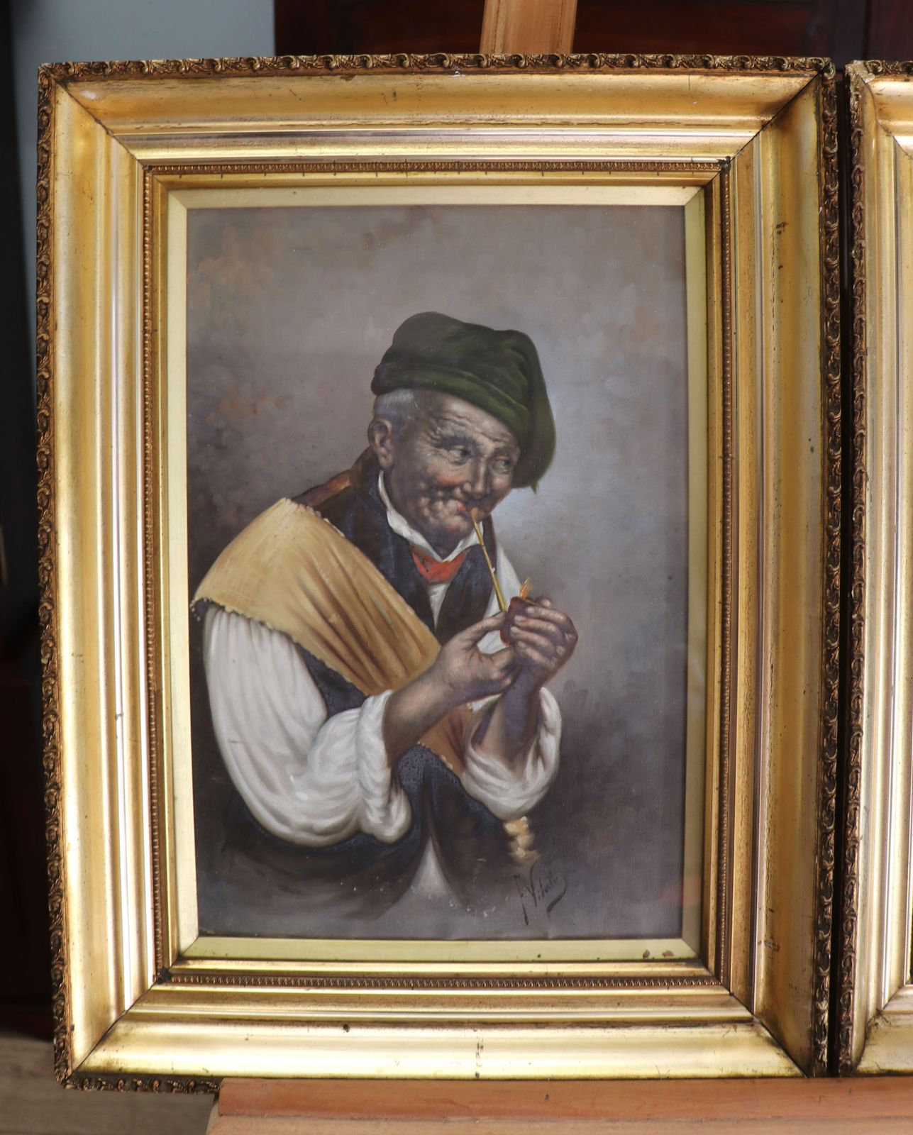 A Pair Of Absolutely Charming Oil Painting Portraits Of An Elderly Couple By Italian Artist Ferruccio Vitale photo vintage